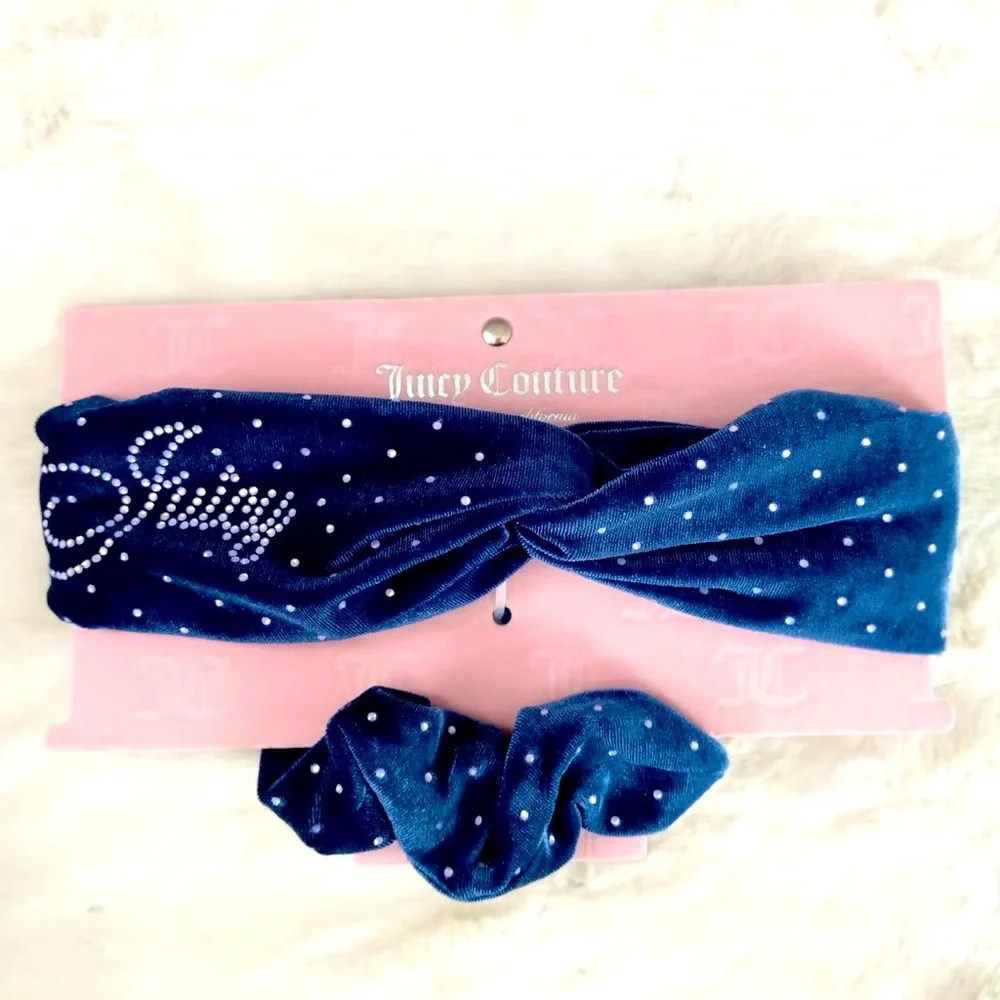 Juicy Couture 2pc Royal Blue Headband and Scrunchie Set with crystal detail NEW